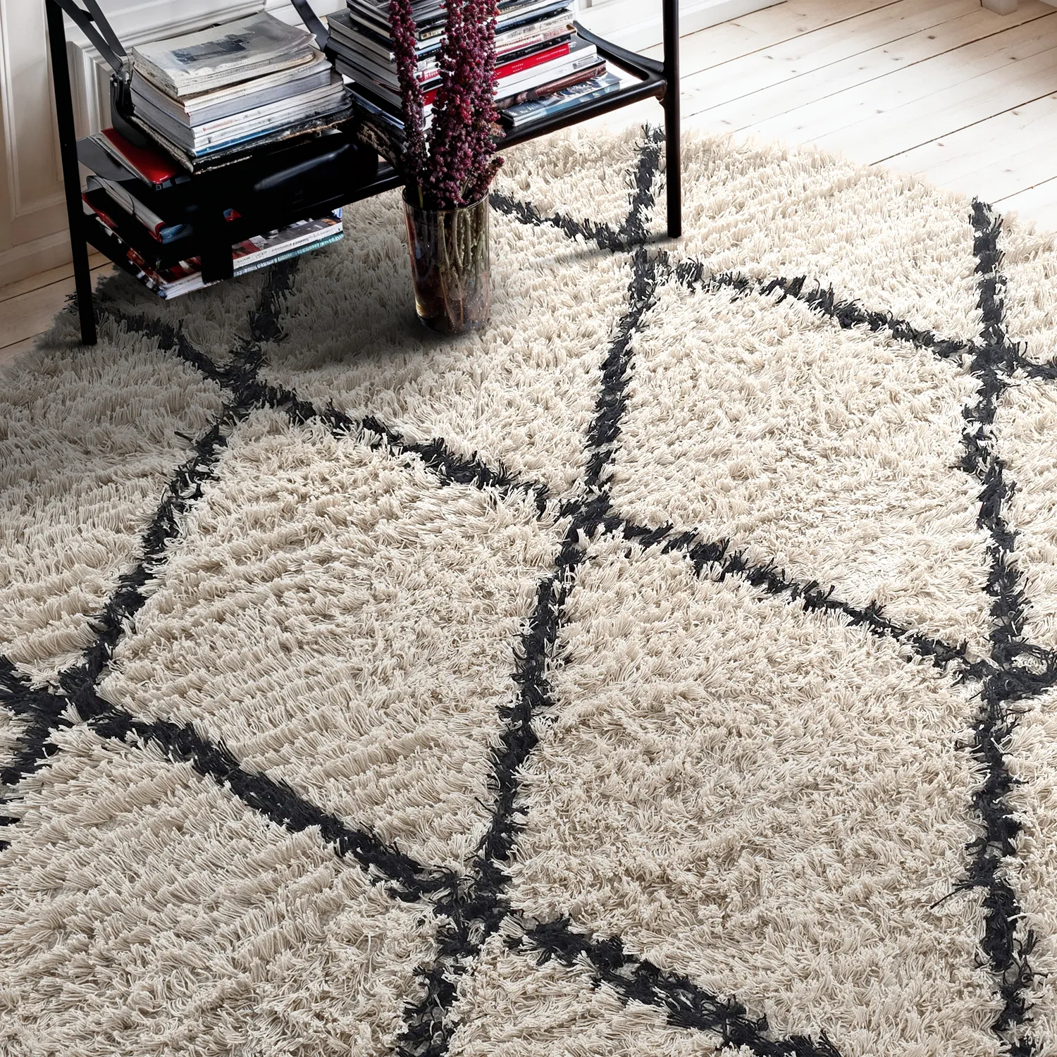 Rundt tæppe - Alcott Natural Cotton Shaggy (sort/hvid)