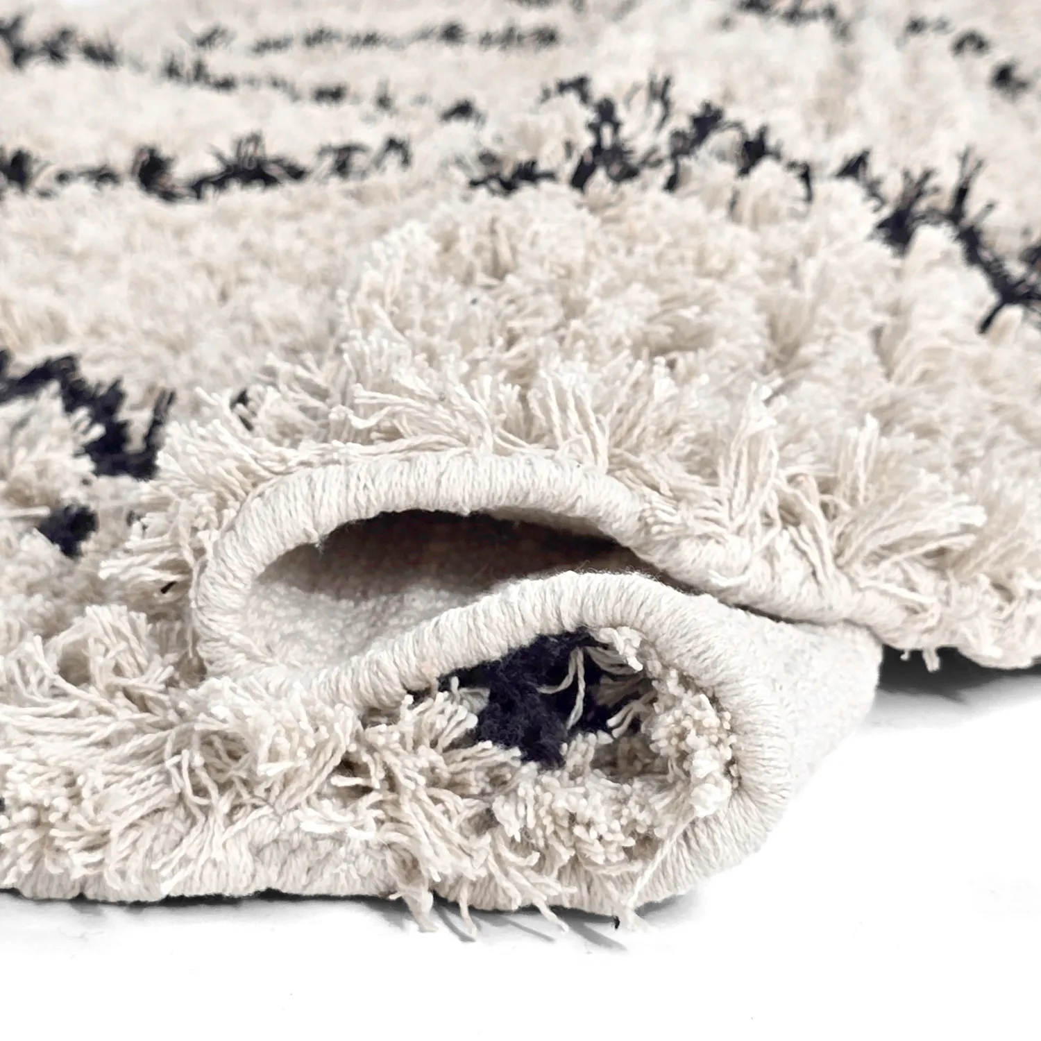 Rundt tæppe - Alcott Natural Cotton Shaggy (sort/hvid)