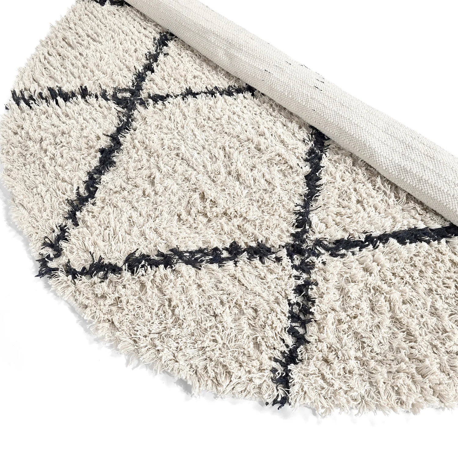 Rundt tæppe - Alcott Natural Cotton Shaggy (sort/hvid)
