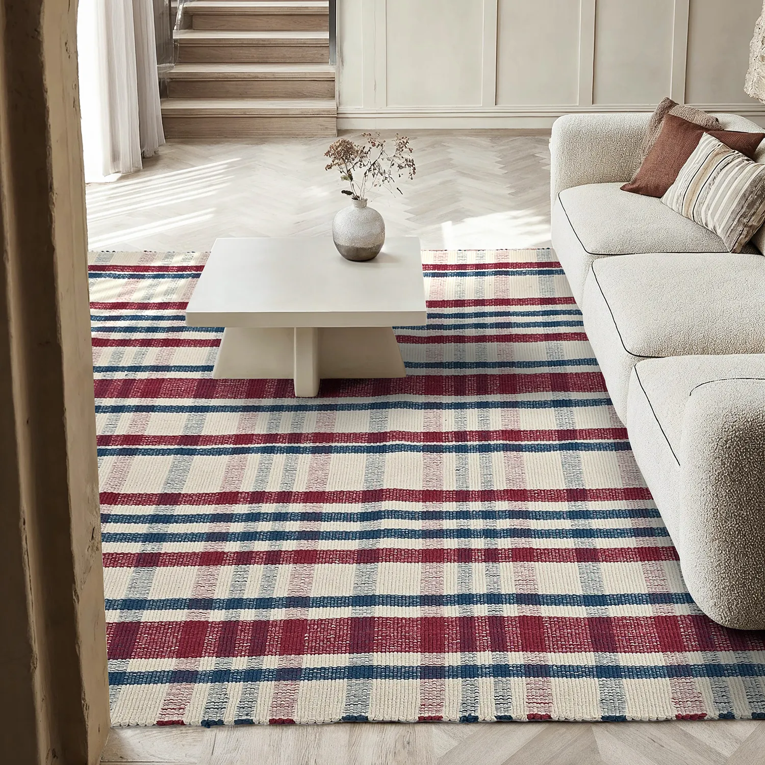 Bomuldstæppe - Husvik (creme/multi)