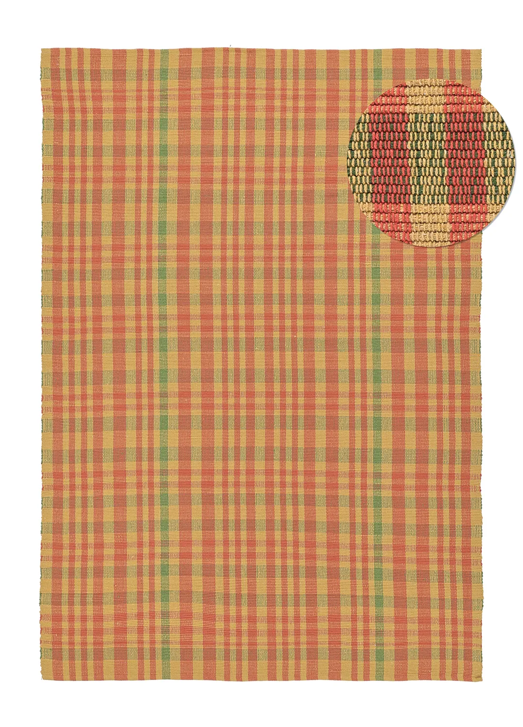 Bomuldstæppe - Husvik (sennep/multi)