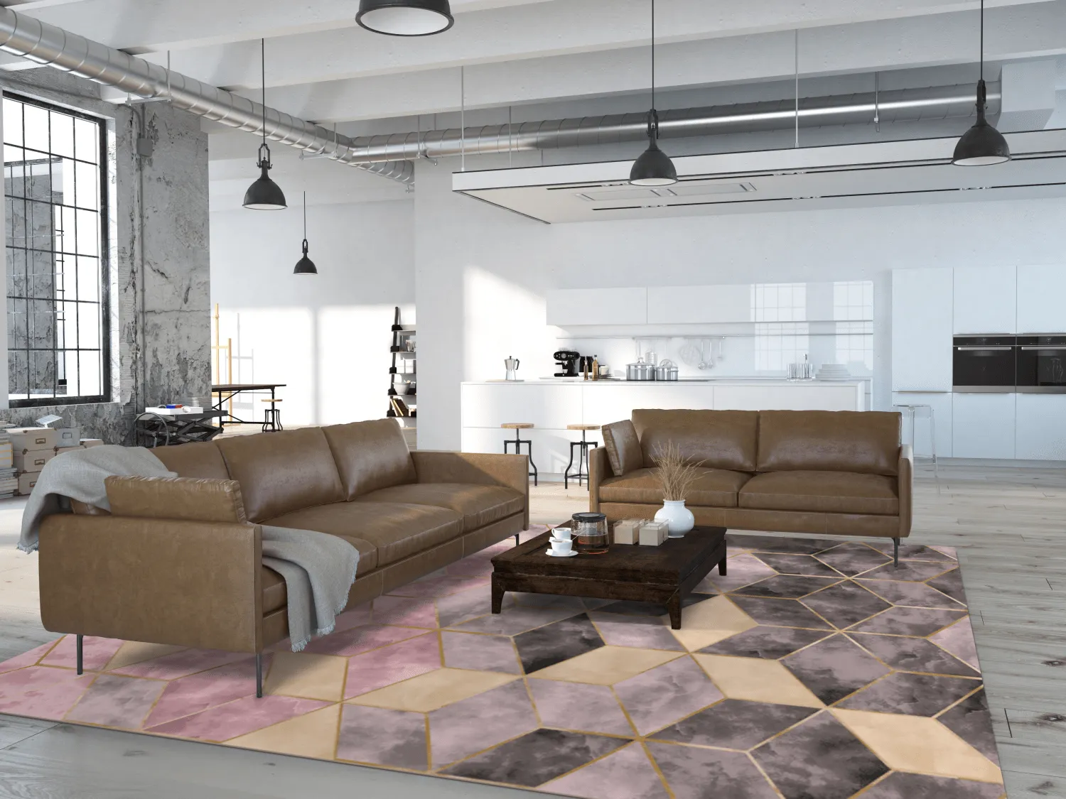 Wilton-tæppe - Brendola (lyserød/grå/guld)