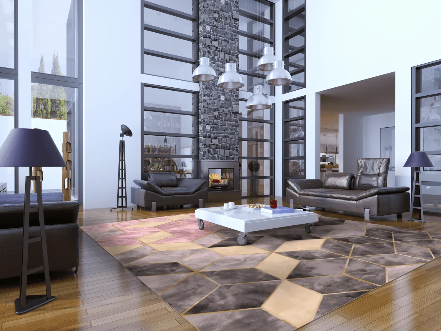 Wilton-tæppe - Brendola (lyserød/grå/guld)