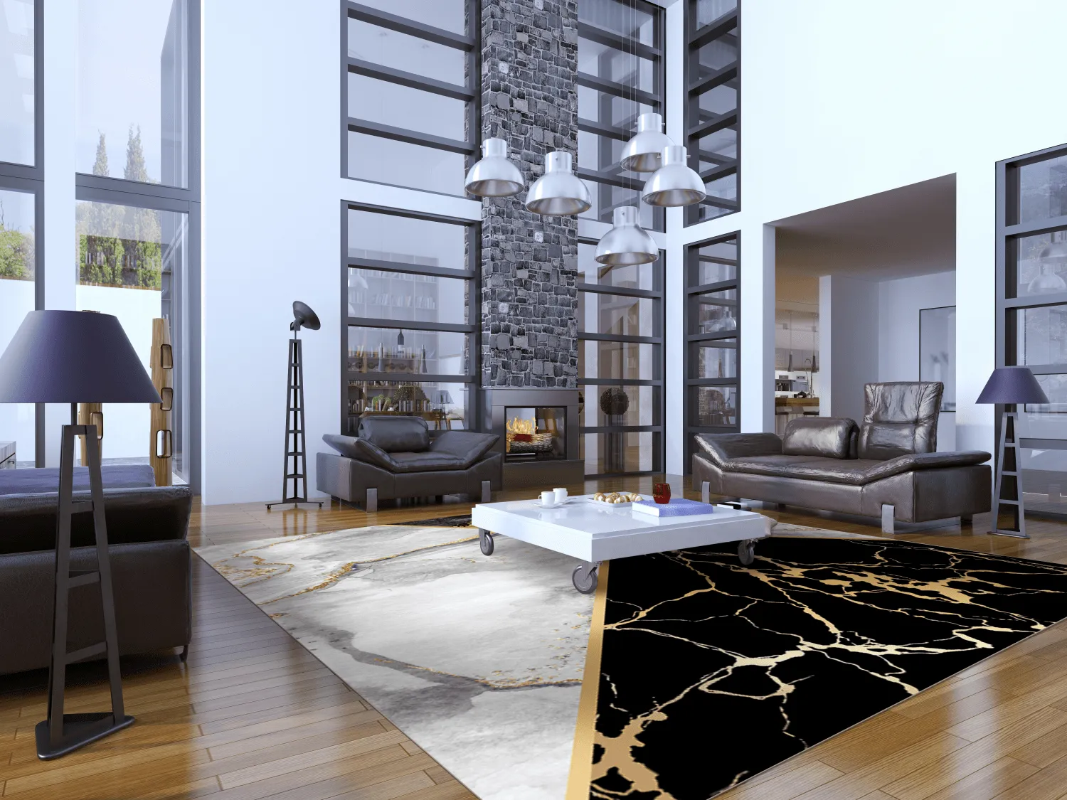 Wilton-tæppe - Cassa (grå/sort/guld)