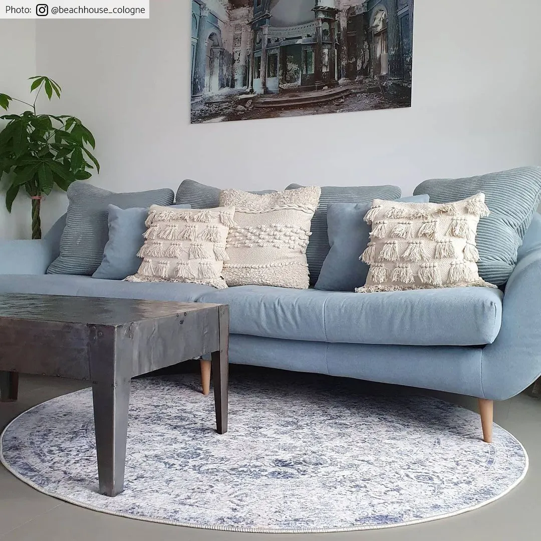 Rundt tæppe - Denizli (blå)