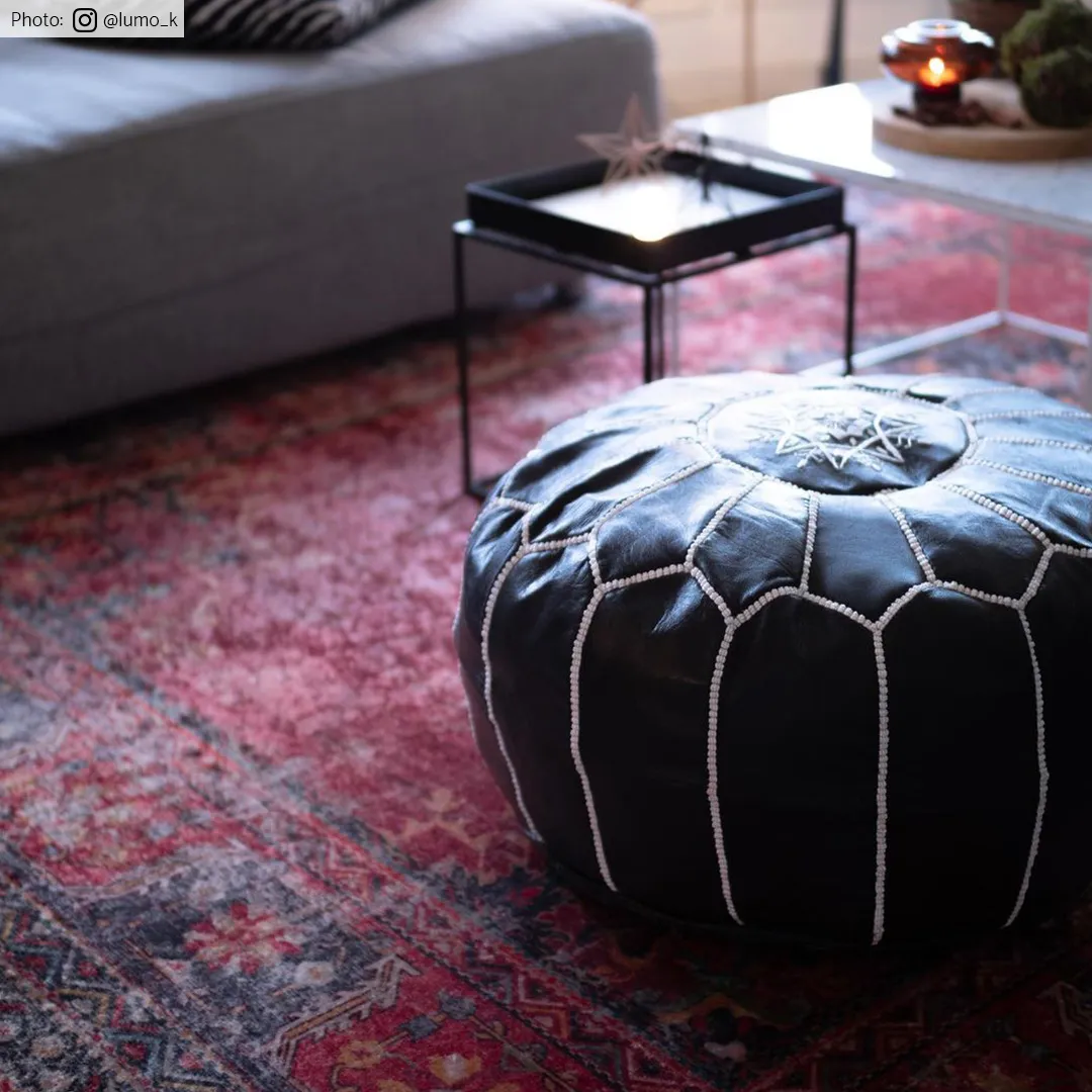 Puf - Marokkansk læder-puf (Sort/Hvid)