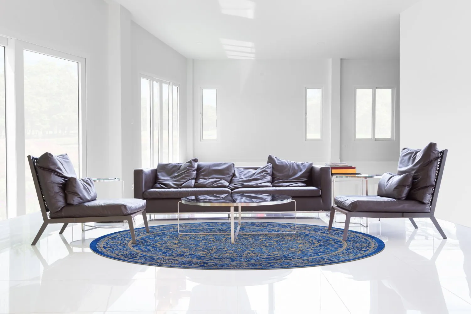 Rundt tæppe - Vinadio (blå/guld)