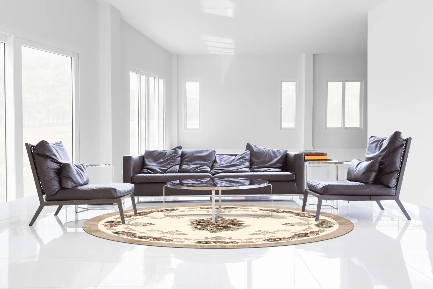 Rundt tæppe - Delpha (beige/multi)