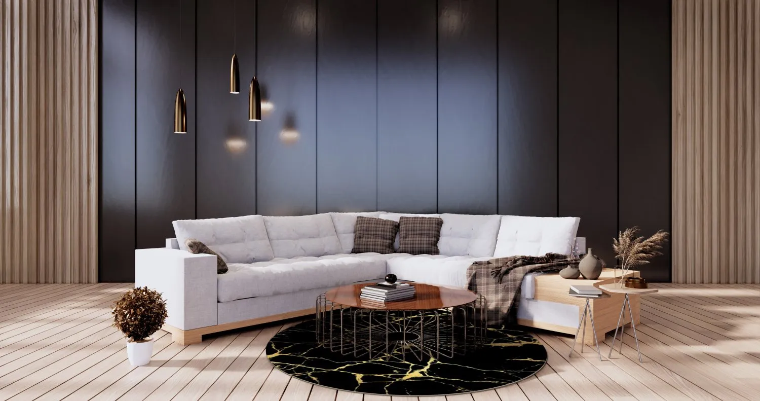 Rundt tæppe - Vieste (sort/guld)