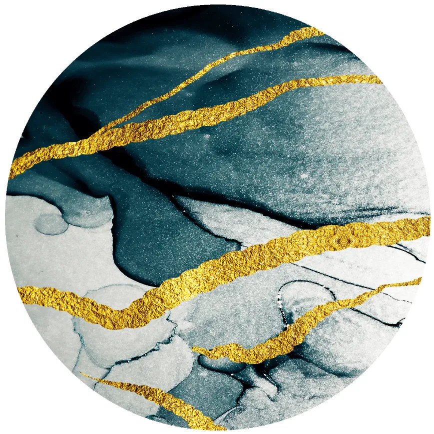 Rundt tæppe - Alvaro (blå/hvid/guld)