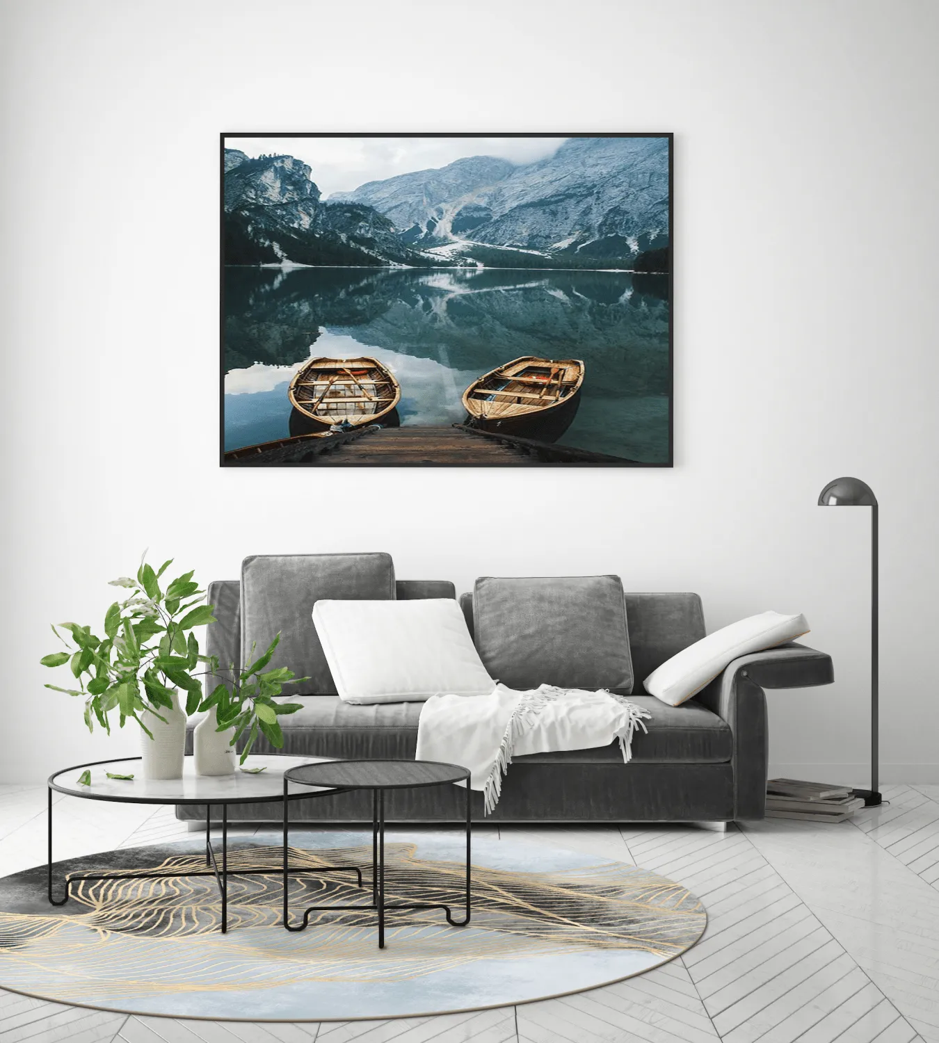 Rundt tæppe - Ekual (blå/grå/guld)