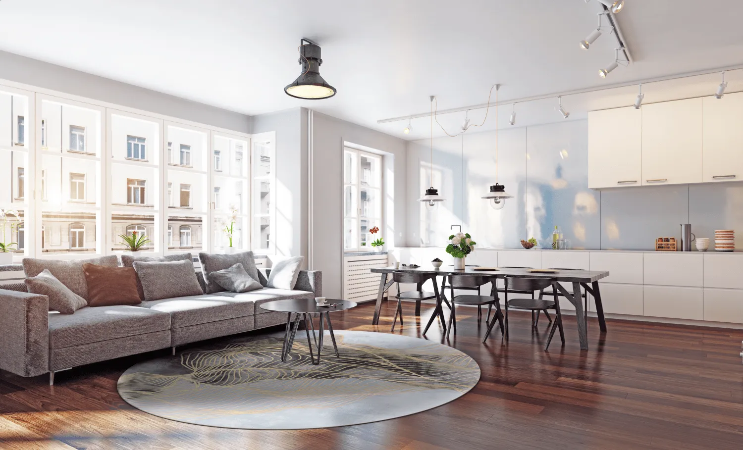 Rundt tæppe - Ekual (blå/grå/guld)