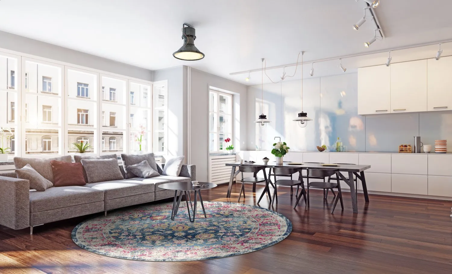 Rundt tæppe - Bouhjar (blå/rosa/multi)