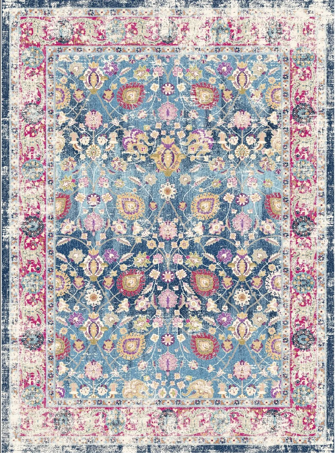 Wilton-tæppe - Bouhjar (blå/rosa/multi)
