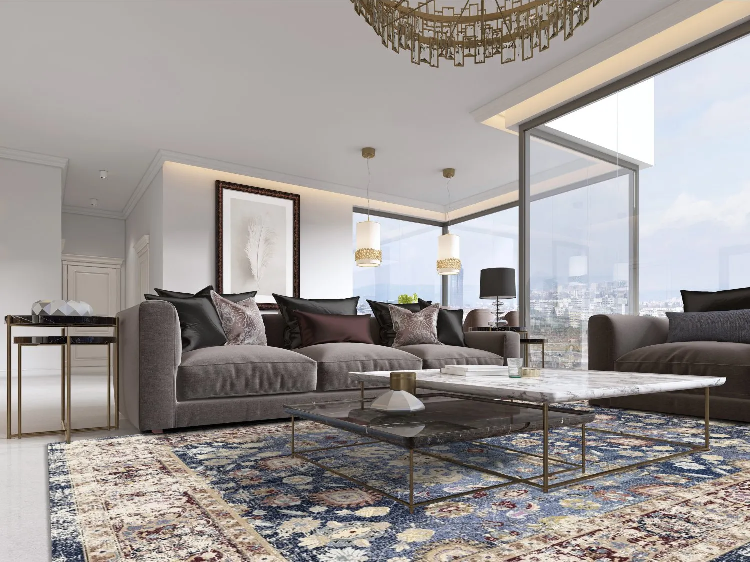 Wilton-tæppe - Bouhjar (mørkeblå/multi)