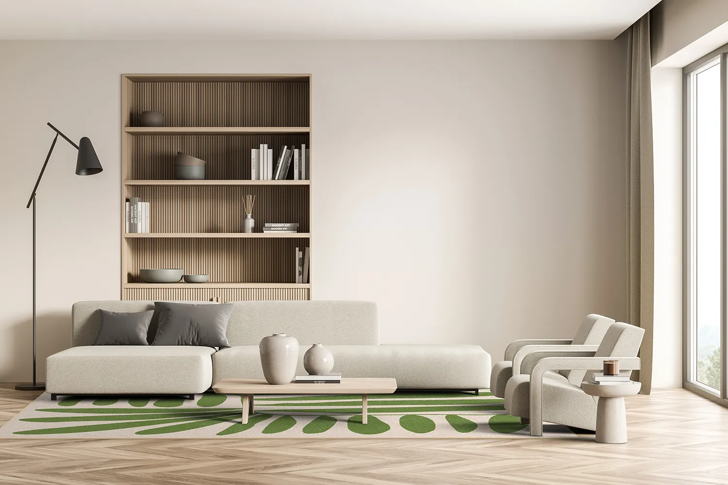 Wilton-tæppe - Romilly (beige/grøn)