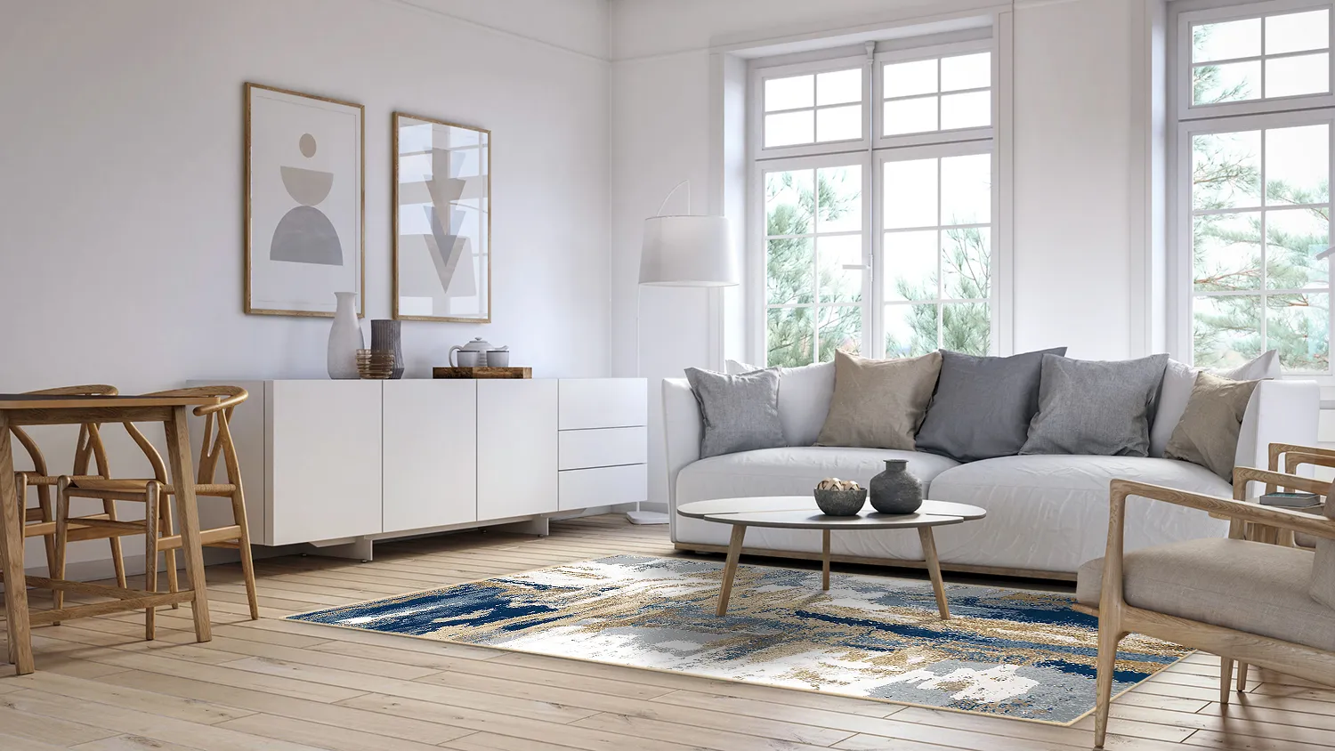 Wilton-tæppe - Noa (blå/multi)