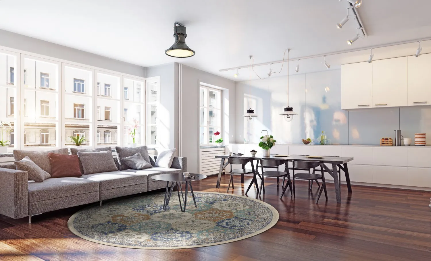 Rundt tæppe - Bohemia (blå/multi)