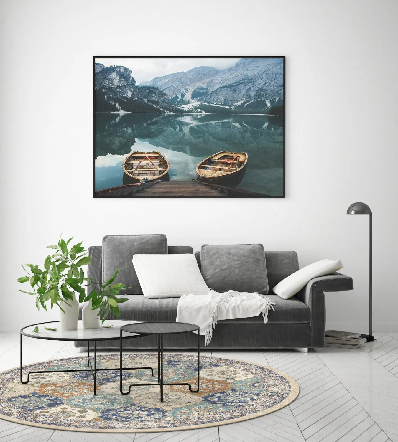 Rundt tæppe - Bohemia (blå/multi)