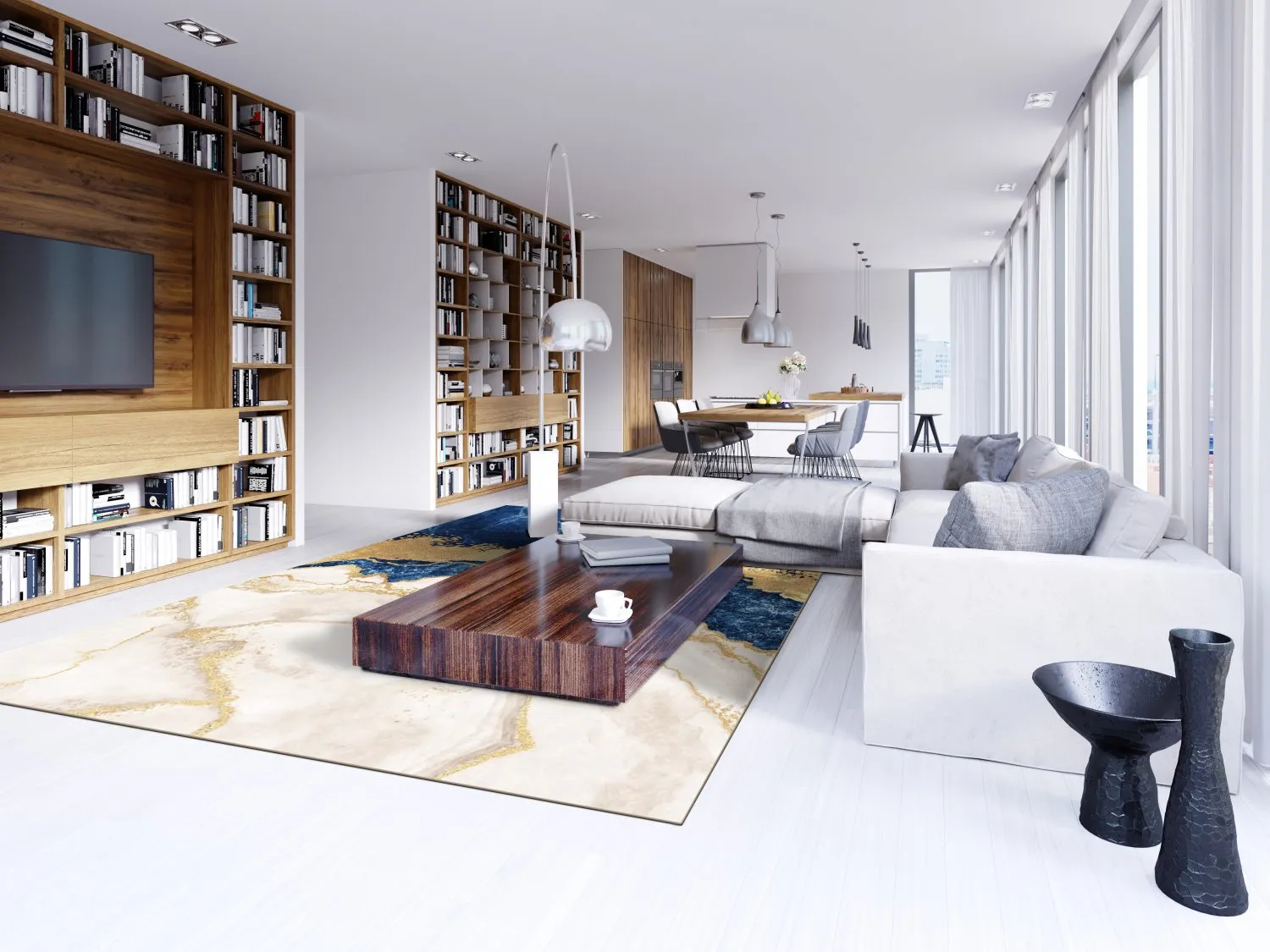 Wilton-tæppe - Padova (blå/hvid/guld)