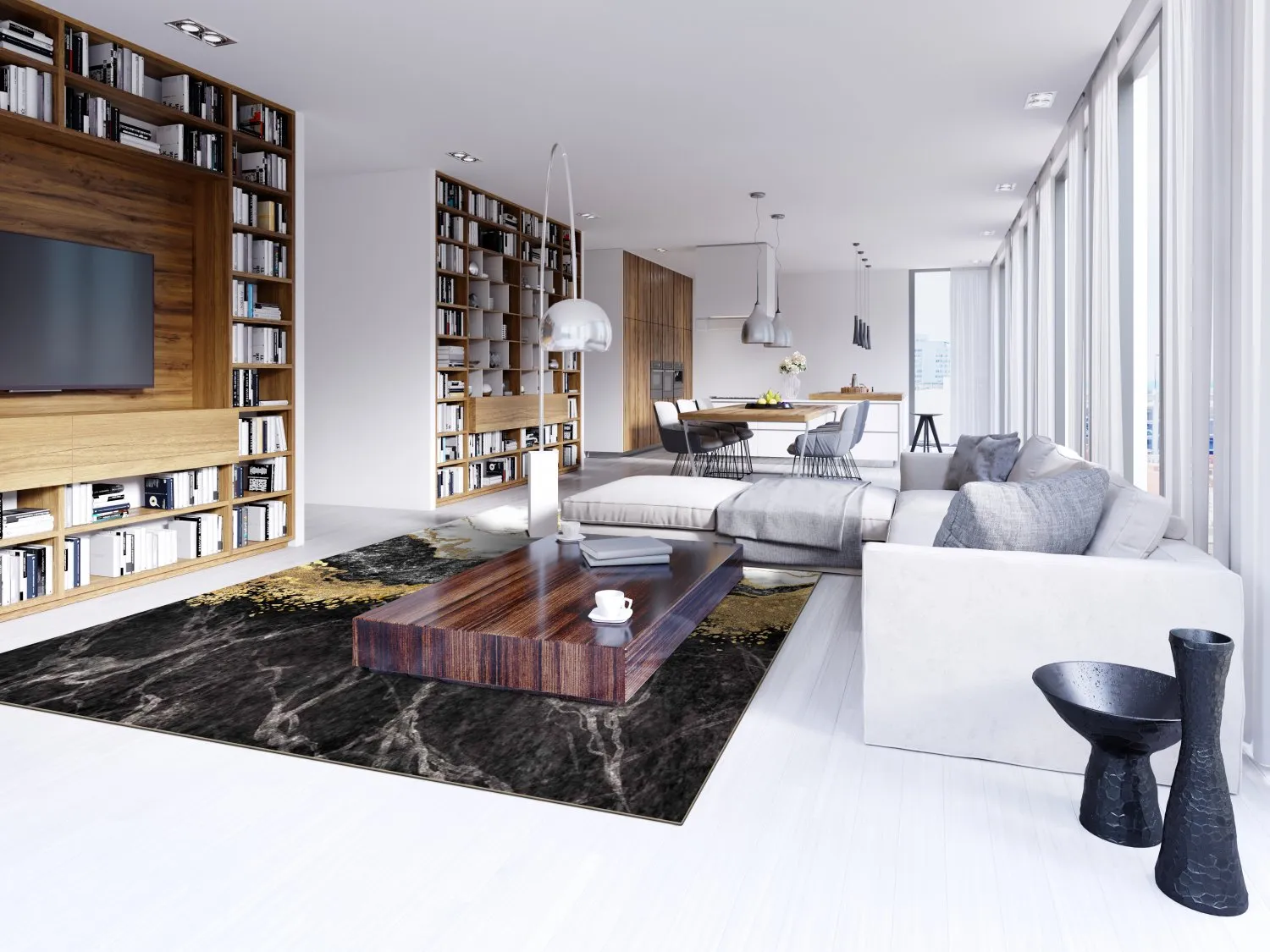 Wilton-tæppe - Padova (sort/hvid/guld)