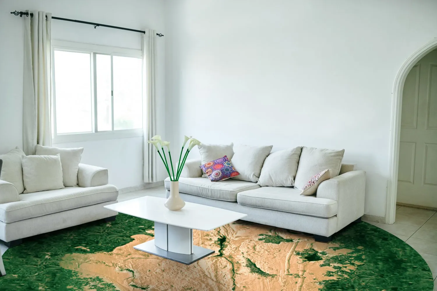 Rundt tæppe - Positano (beige/grøn)