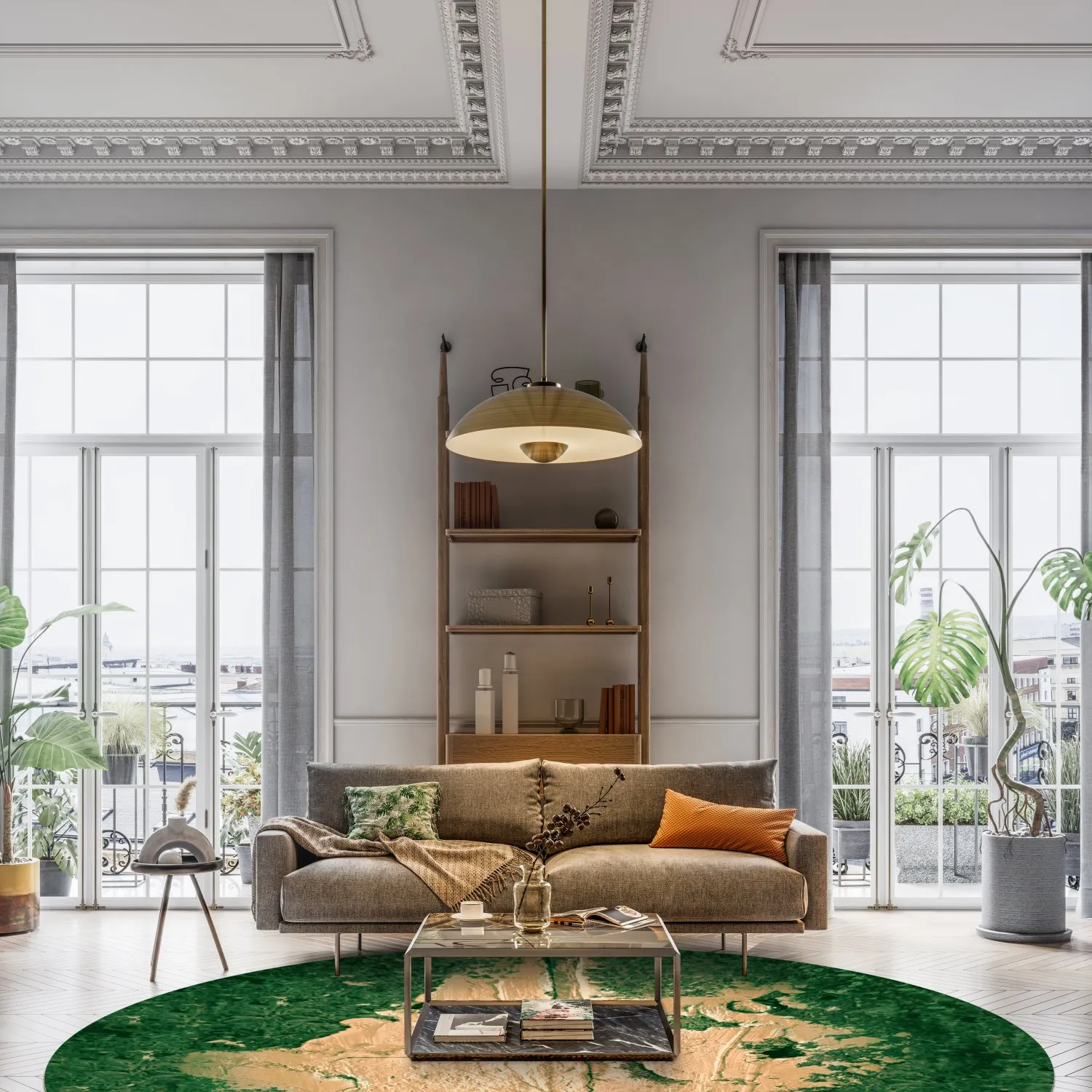 Rundt tæppe - Positano (beige/grøn)