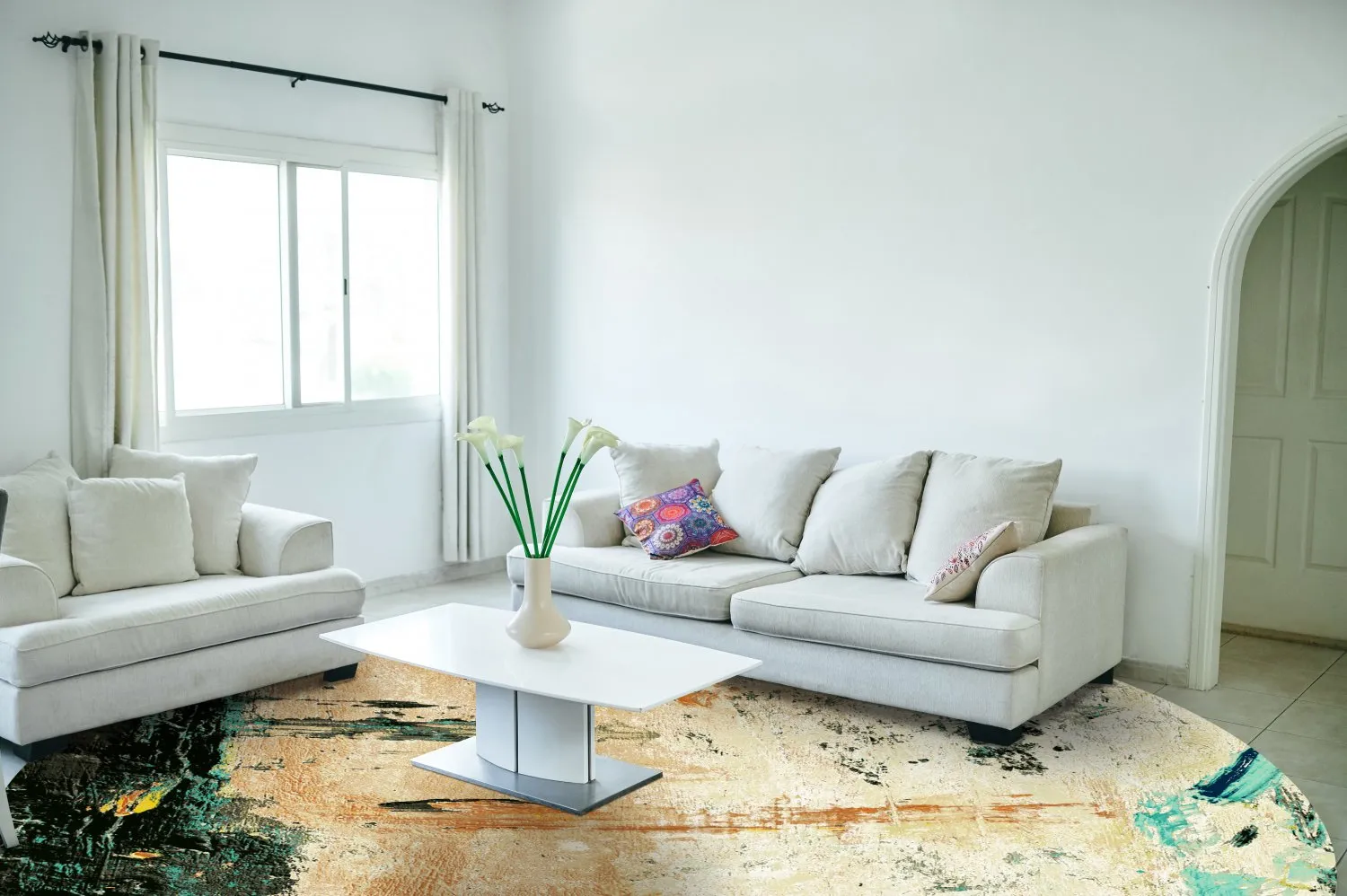 Rundt tæppe - Tempes (beige/multi)