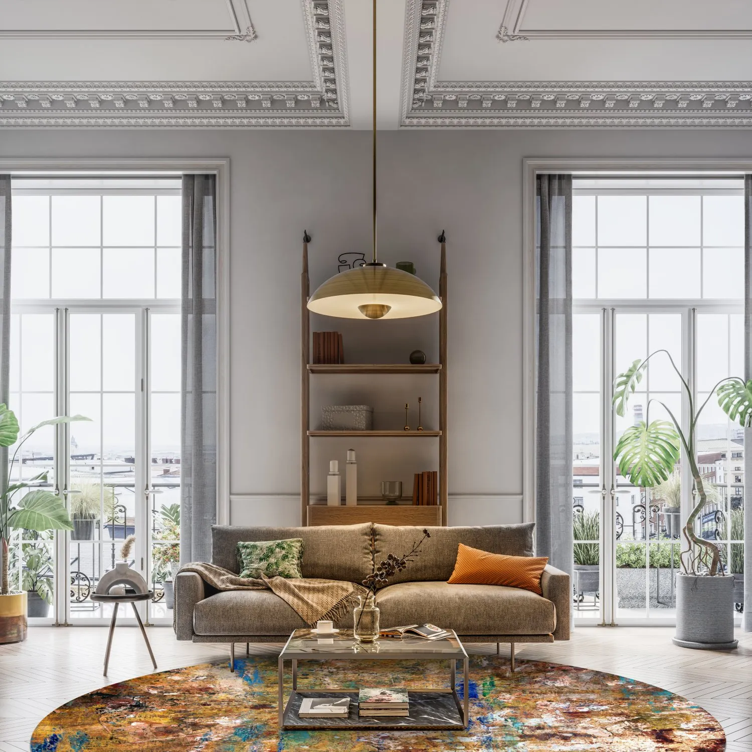 Rundt tæppe - Trepito (brun/blå/multi)