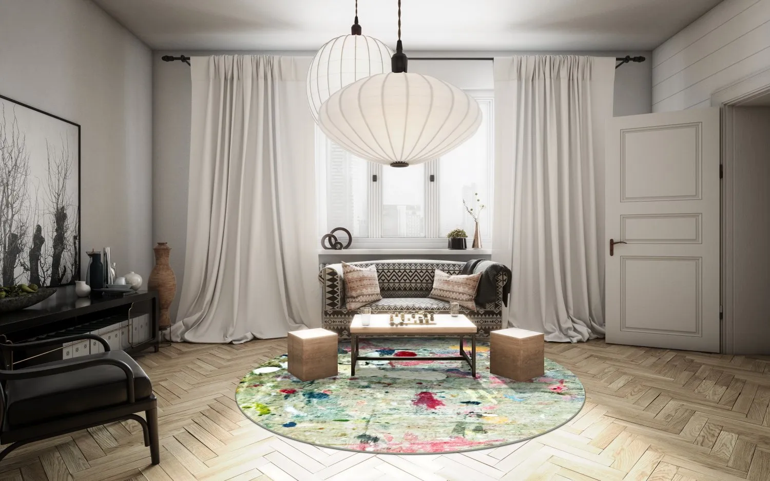 Rundt tæppe - Satriano (grå/multi)