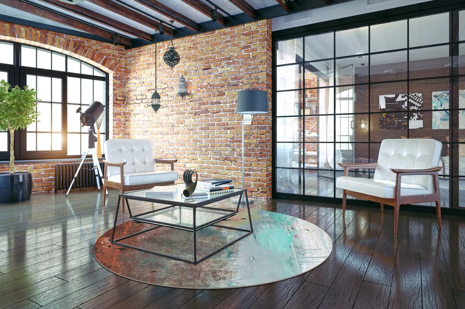 Rundt tæppe - Andali (grå/rød/multi)