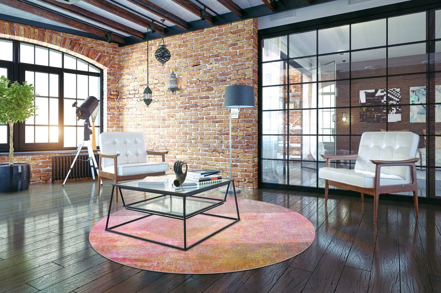 Rundt tæppe - Cicoria (lyserød/lilla)