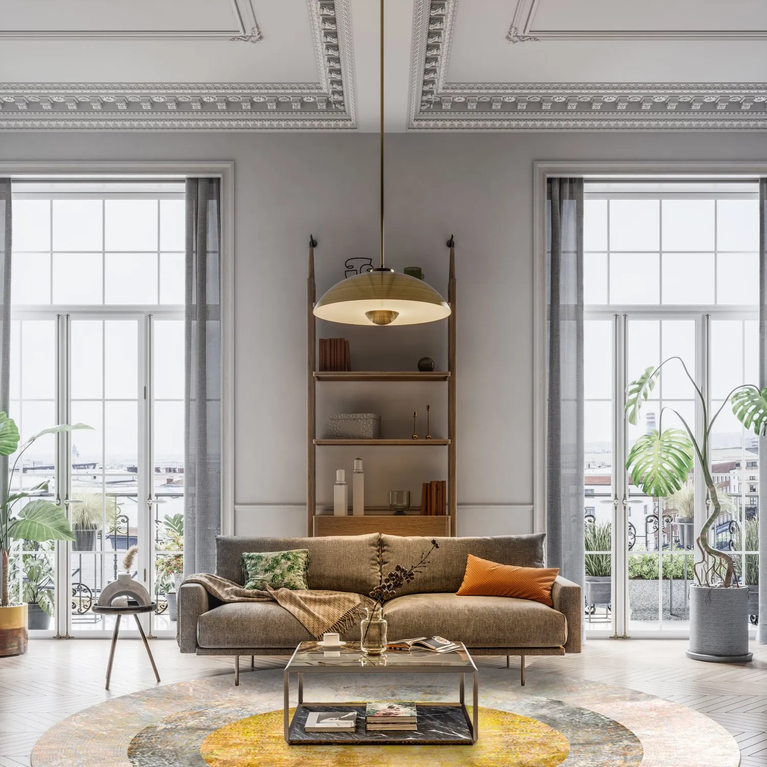 Rundt tæppe - Budoni (grå/beige/gul)