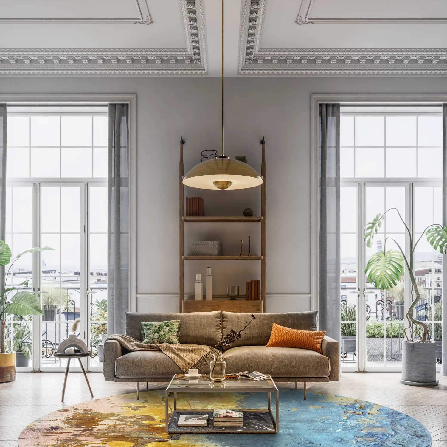 Rundt tæppe - Manlieu (blå/multi/guld)