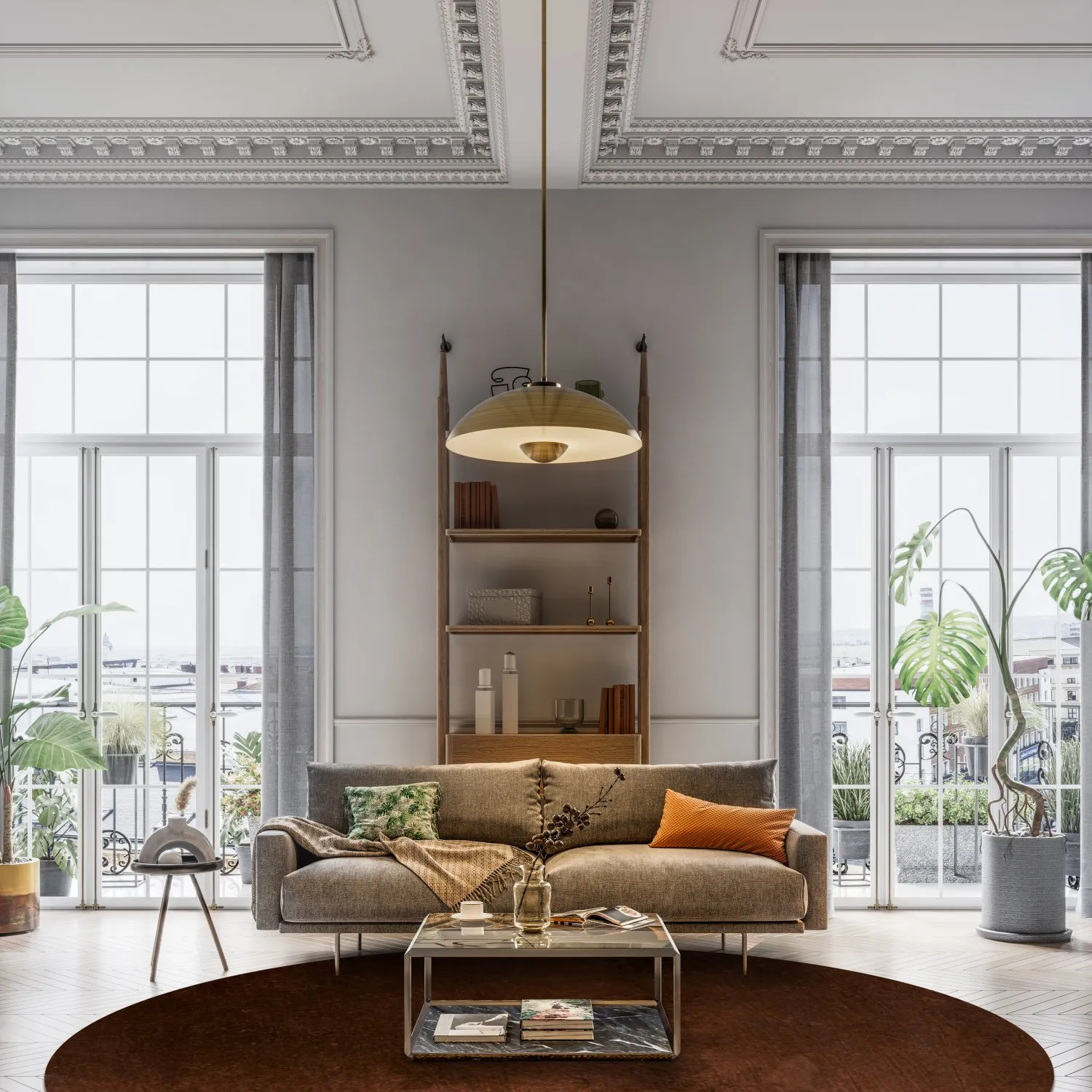 Rundt tæppe - Bovera (brun/rød)