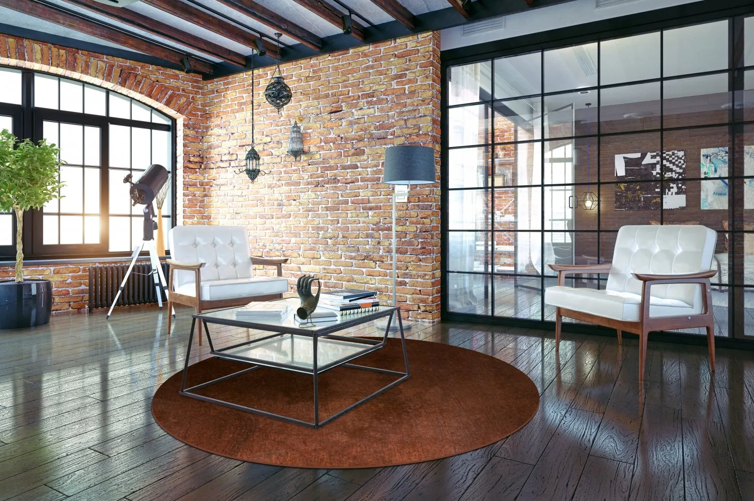 Rundt tæppe - Bovera (brun/rød)