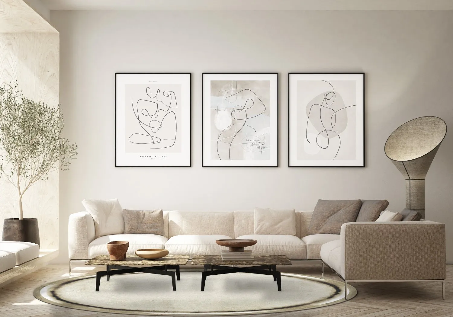 Rundt tæppe - Arriate (beige/grå)