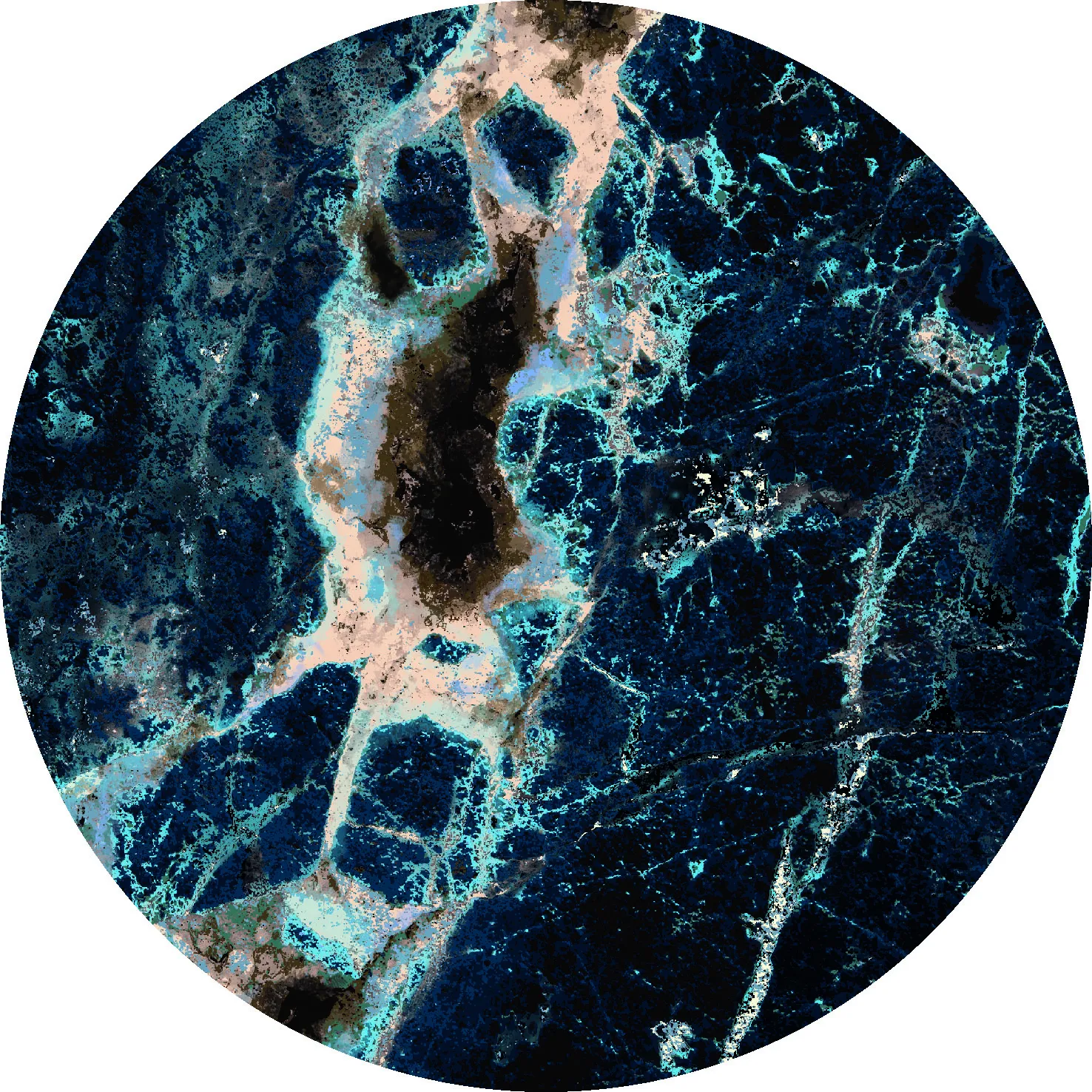 Rundt tæppe - Narbolia (blå/multi)