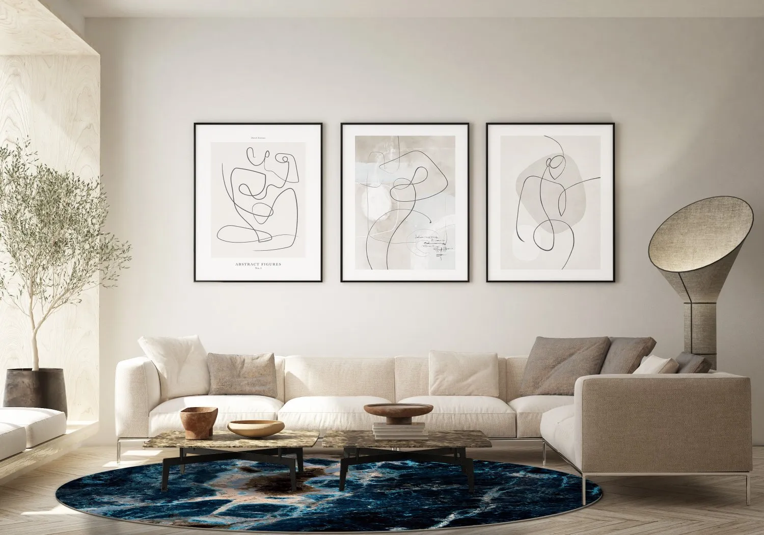 Rundt tæppe - Narbolia (blå/multi)