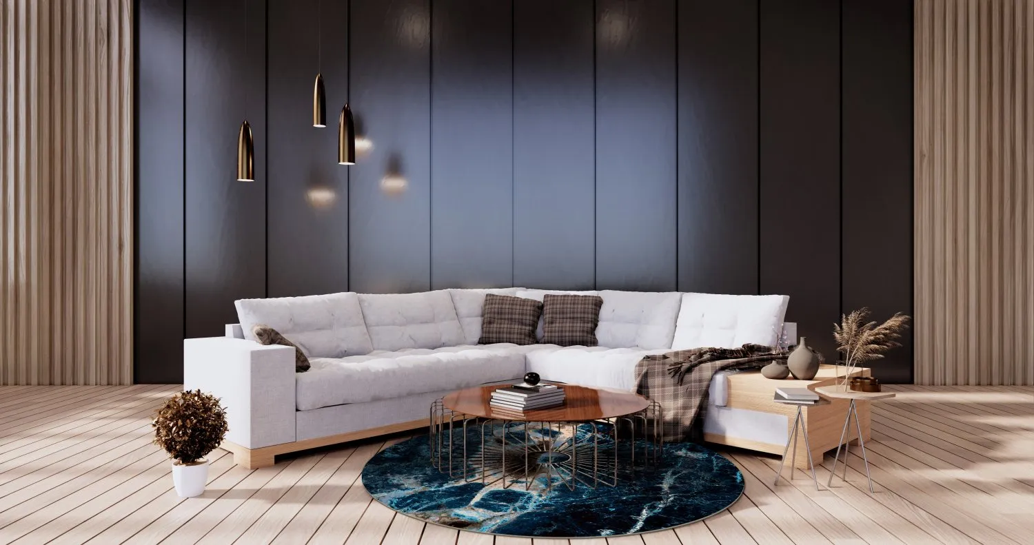 Rundt tæppe - Narbolia (blå/multi)