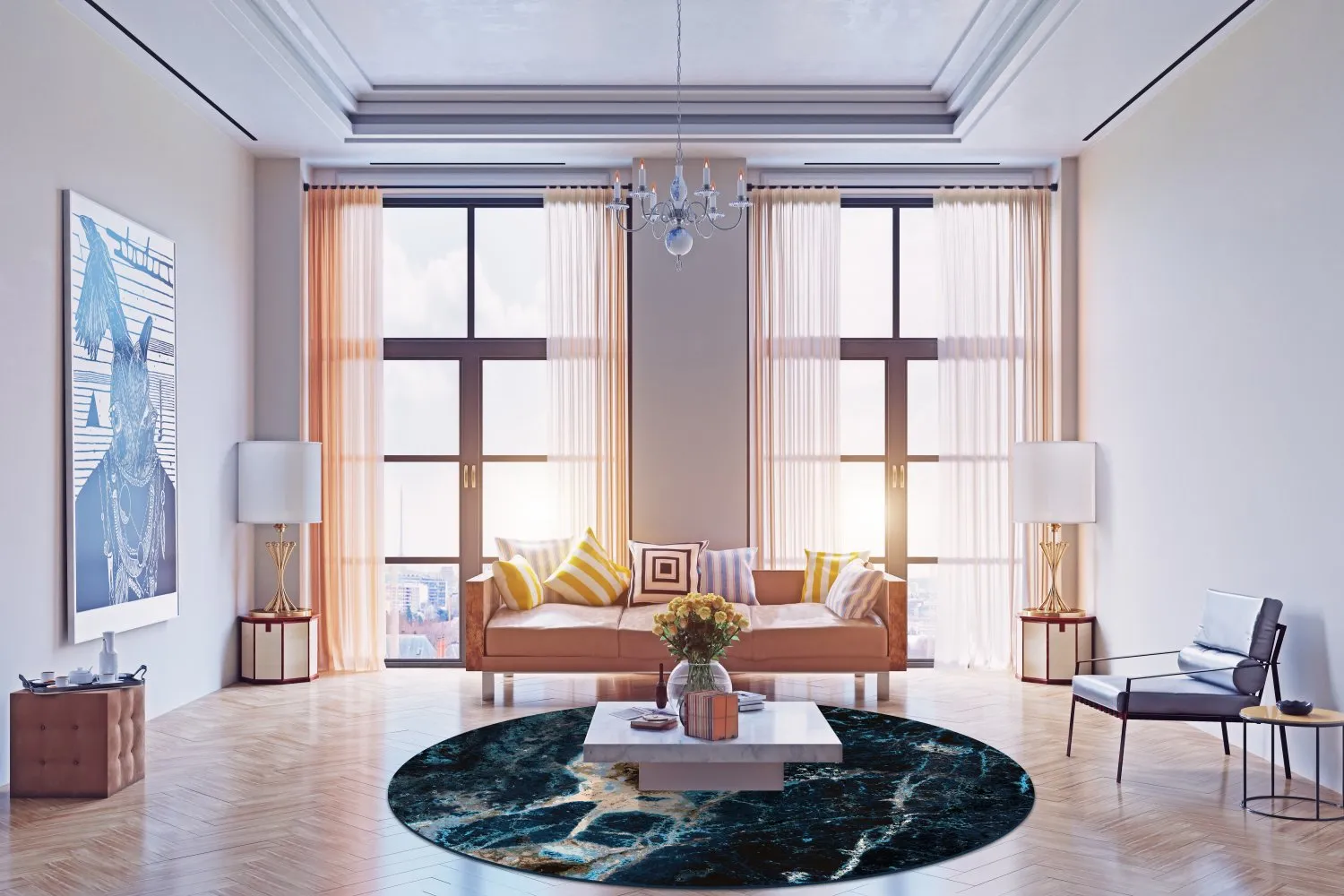 Rundt tæppe - Narbolia (blå/multi)