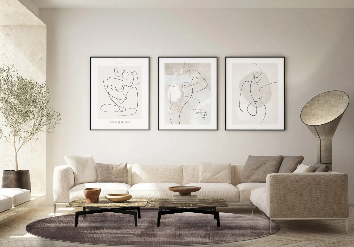 Rundt tæppe - Olmedo (grå/beige)