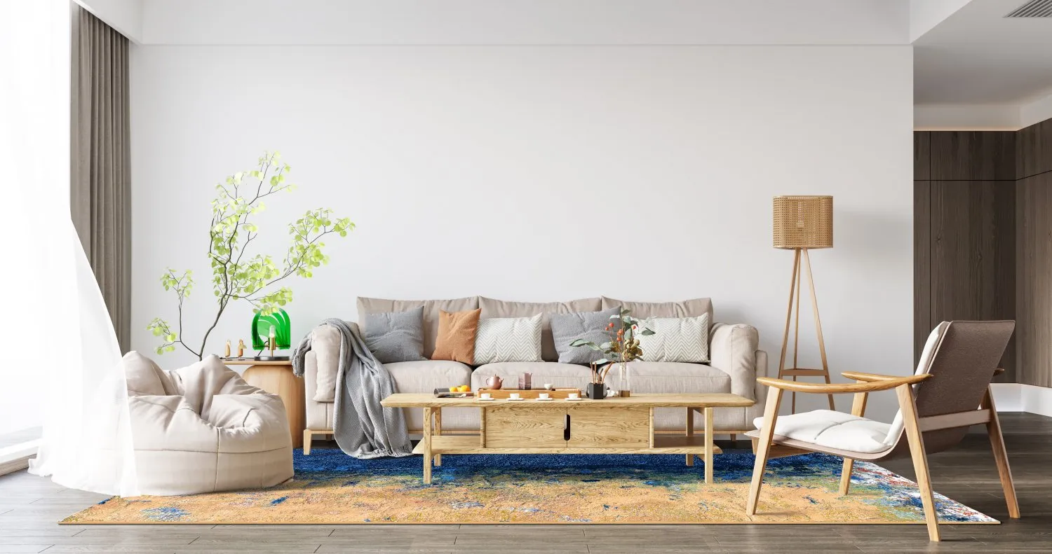 Wilton-tæppe - Sindia (beige/blå)