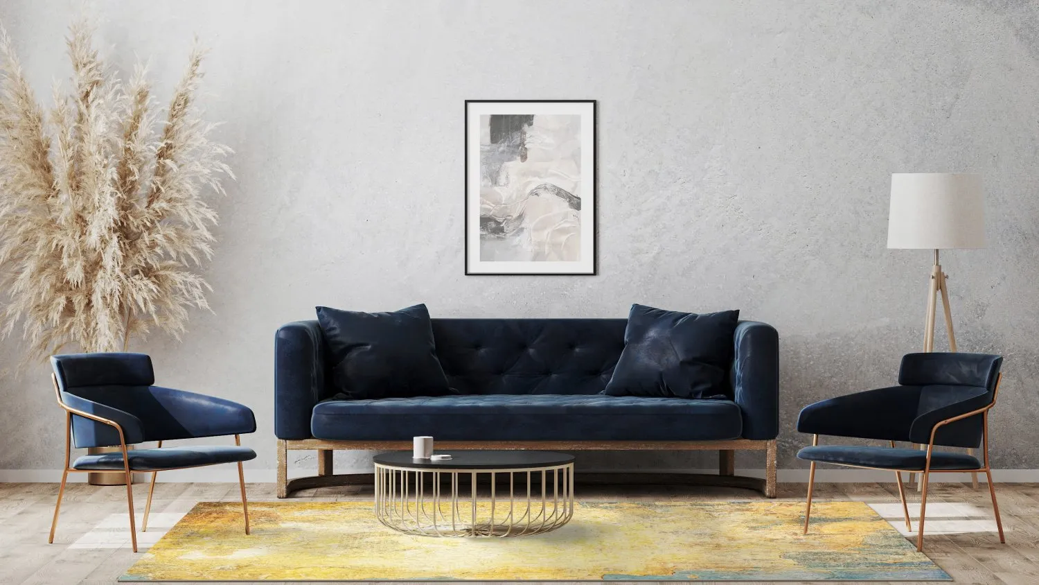 Wilton-tæppe - Palau (guld/beige/blå)