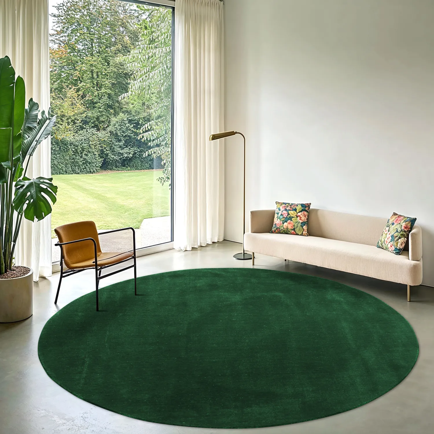 Rundt tæppe - Recycled PET with viscose look (grøn)