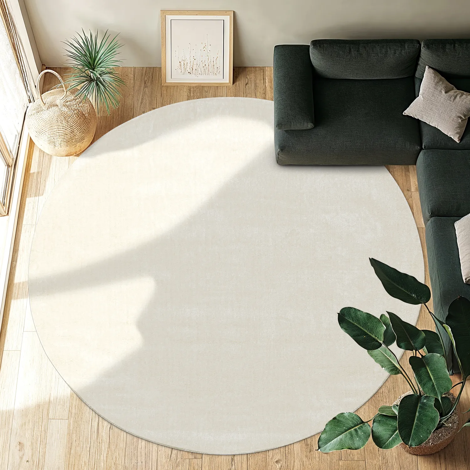 Rundt tæppe - Recycled PET with viscose look (offwhite)