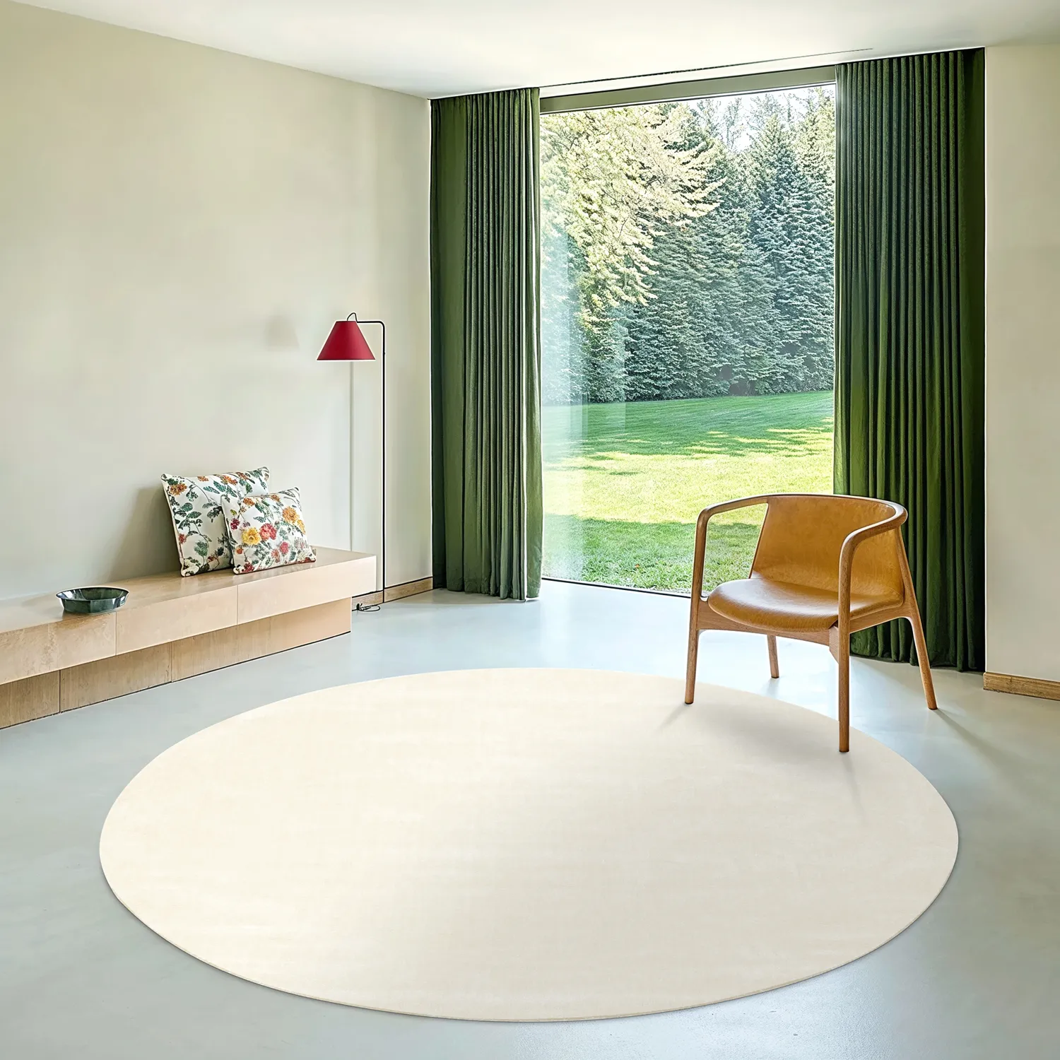 Rundt tæppe - Recycled PET with viscose look (offwhite)