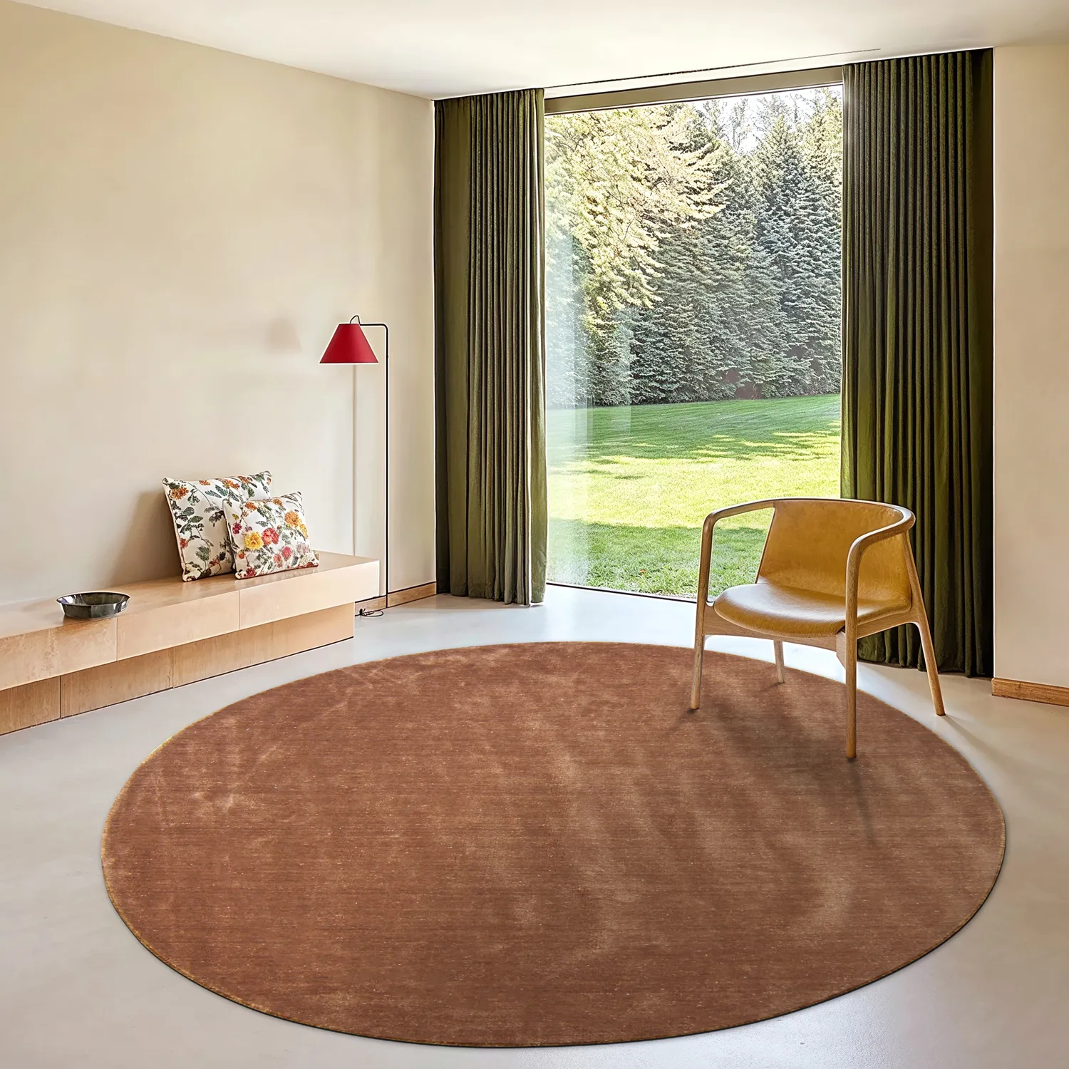 Rundt tæppe - Recycled PET with viscose look (brun)