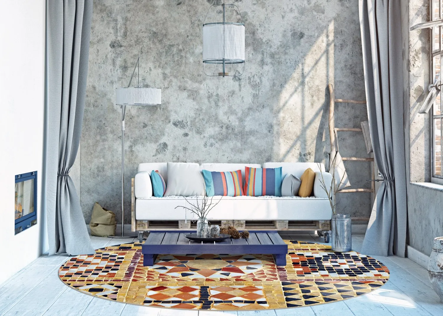 Rundt tæppe - Bosa (multi)