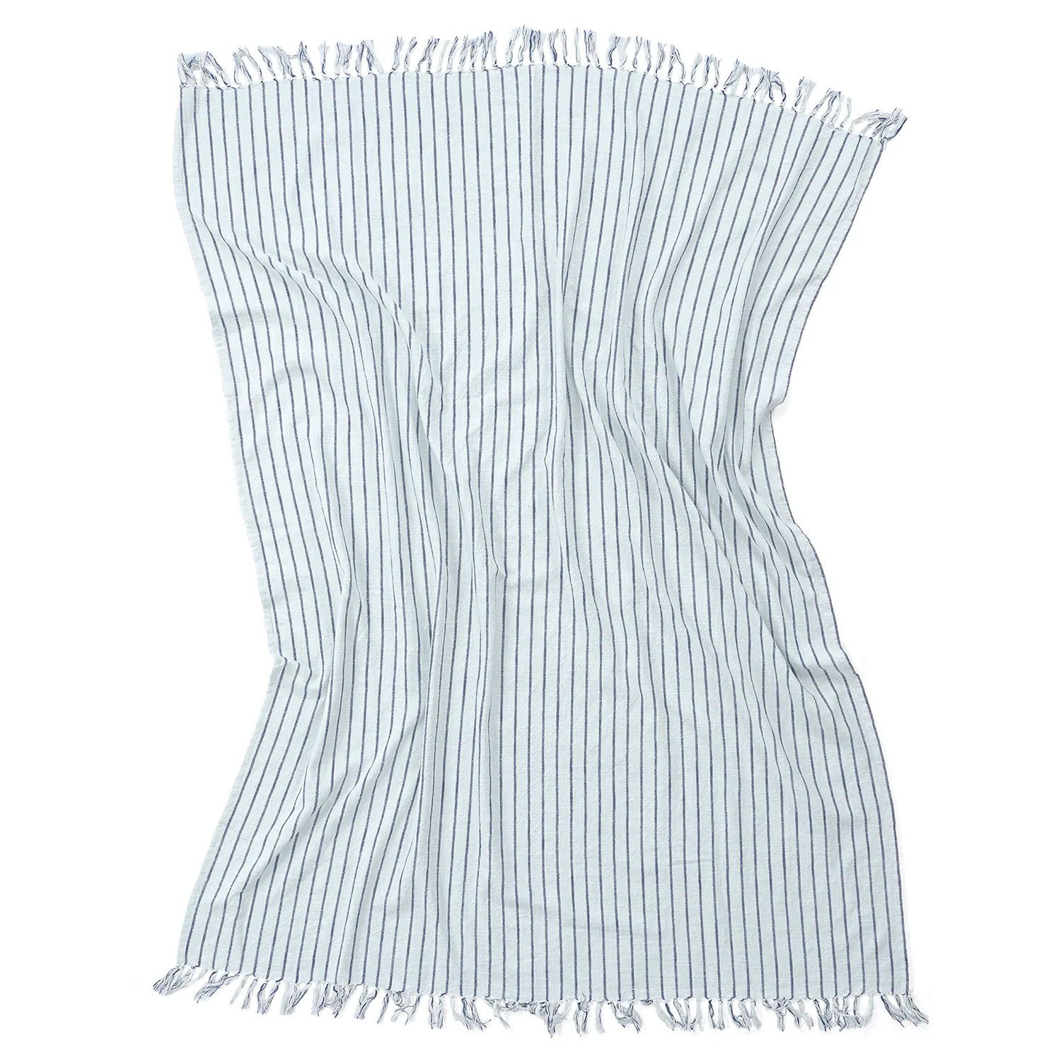 Plaid - Rumi stripe cotton throw (lyseblå/marineblå/creme)